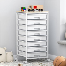 8 Drawers Storage Trolley, Utility Storage Cart on Lockable Wheels with Plastic 