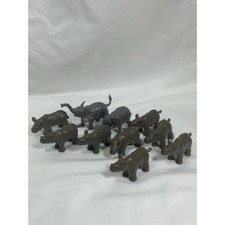 Lot Hard Plastic Safari Zoo Animals Babies 8 Rhino 2 Elephant Calves Vtg Toy