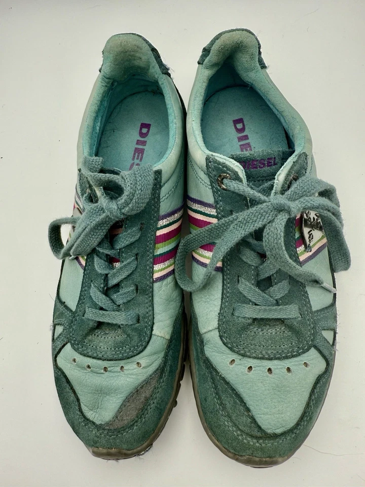 Zapatos informales de cuero verde azulado vintage Diesel CHEJU 78 para mujer 7 para caminar 1614 Foto 4 de 4