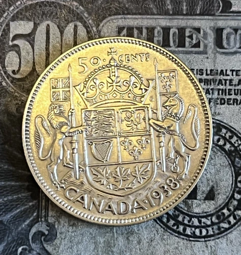 1938 Canada 50 Cents **80% Sliver** AU - Combined Shipping