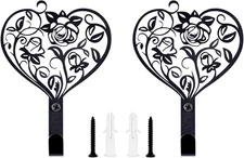 2Pcs Heart Wall Hooks - Vintage Decorative Coat Towel Hook, Black Wall Hooks Vin