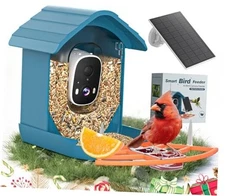 Smart Bird Feeder with Camera Solar Powered for Outdoors 2K FHD AI Deep Blue