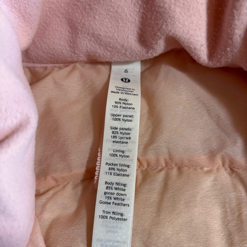 Lululemon Pink Down For It All Vest Women's Size 6 Quilted Full Zip Athletic - Image 4 of 4