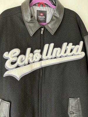 Vintage Ecko Unlimited Mens XL Black Leather Varsity Jacket Y2K