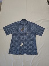 Pierre Cardin Men's Short Sleeve Button Down Sz L Blue Print NWT