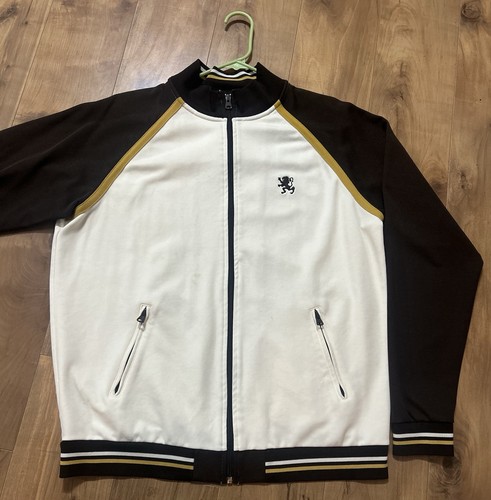 VTG Y2K Mossimo Track Jacket Mens L Embroidered Lion Crest Brown Banded Zip Up - Picture 2 of 8