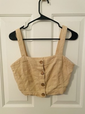 Roxy Cropped Tank Beige with Wood Button Detail SZ M