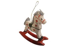 Vintage Christmas Ornament Midwest Wooden Rocking Horse Curly Mane Tail 4" Long