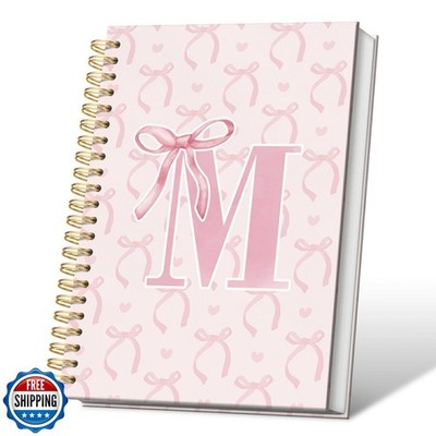 VONTP Pink Bow Coquette Preppy Spiral Notebook, Initial M Journal