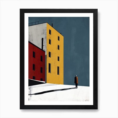 Man Walking Down The Street Art Pri Framed Wall Art Poster Canvas Print Picture