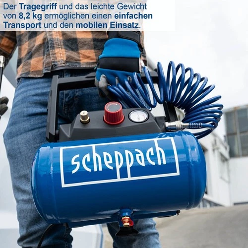 Scheppach Kompressor HC06 ölfrei 8bar 1200W + 5 m Sprialschlauch - Bild 8 von 17
