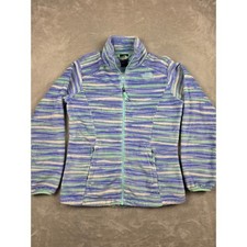 The North Face Fleece Jacket Youth Girls XL Blue Green Striped Full Zip Outdoor