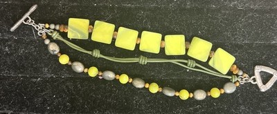 VintageSilpada Sterling Silver Green M-O-P-Leather -Tiger Eye Toggle Bracelet