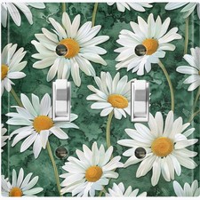 Metal Light Switch Outlet Cover Wall Plate White Daisies Floral Decor FWR450