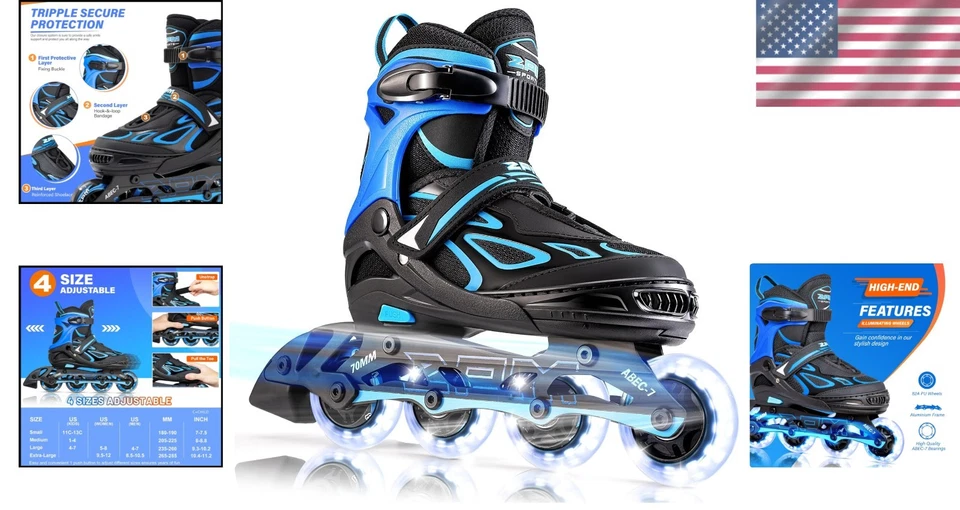 Patins em linha intermitentes para crianças - Tamanhos ajustáveis - Imagem 2 de 4