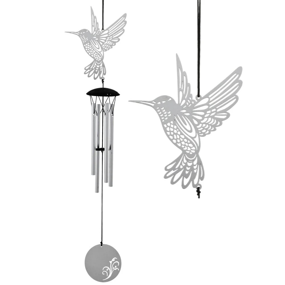 Hummingbird Flourish 18"" Wind Chime - Silver
