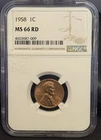 1958 1c MS66 RD Lincoln Wheat Penny NGC Beautiful Coin