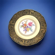 Bavaria Tirschenreuth Plate – Rococo Revival Black & Gold, Floral 8 Pc Available