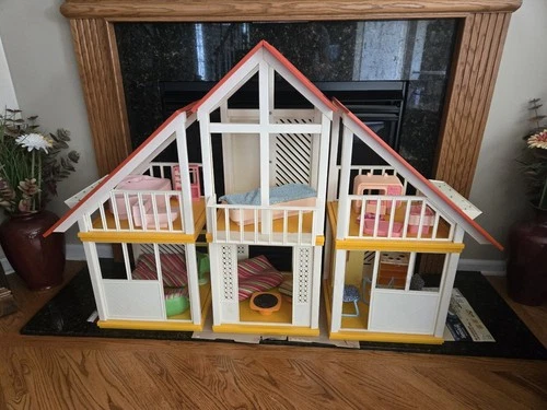 Vintage Mattel Barbie Dreamhouse 1978 A-Frame Yellow Near Complete Set