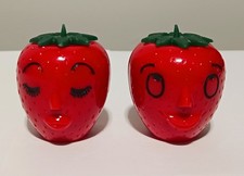 Vintage Anthropomorphic Strawberry Couple Hard Plastic Salt & Pepper Shaker Set