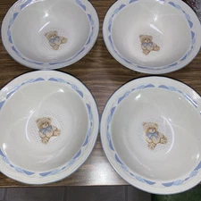 Tienshan Stoneware Teddy Bear Bowl Set Of 4 Vintage Soup Cereal Serveware Dish