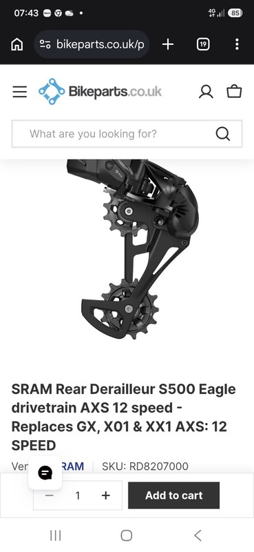 SRAM Eagle S5000 12-Speed Rear Derailleur Long Cage Black Hanger Mount