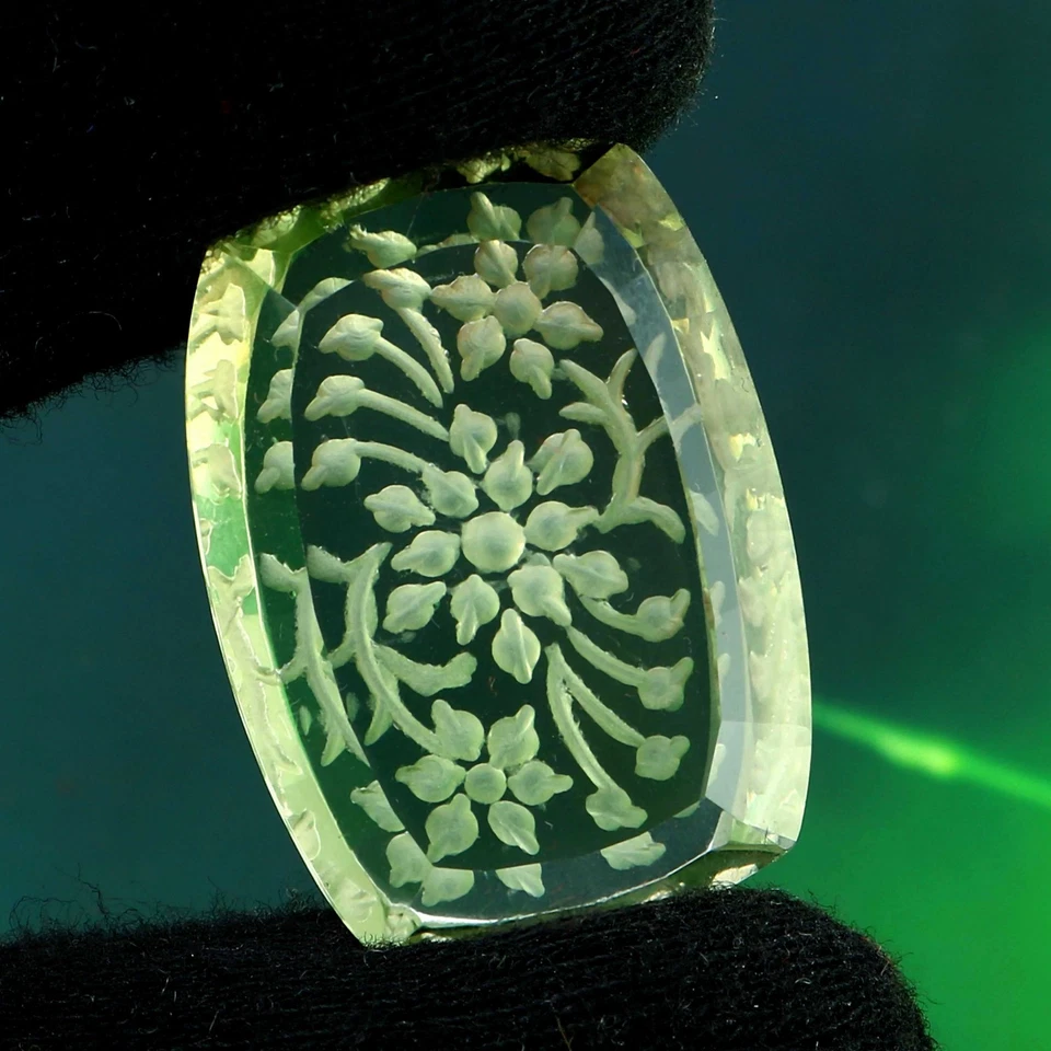 Beautifull Natural Green Amethyst Flat Faceted Carving for Jewlery making CA17 - Image 2 of 3