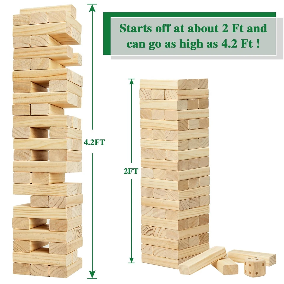 57PCS Wooden Tumble Tower Stacking Game for Backyard Lawn Beach Fun - Image 2 of 4