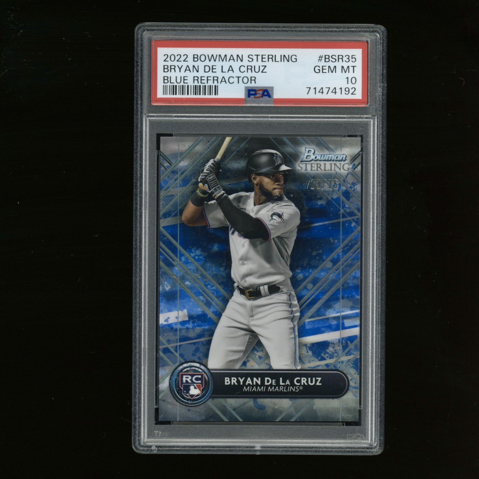 2022 Bowman Sterling Bryan De La Cruz Blue Refractor Rookie RC #13/25 PSA 10