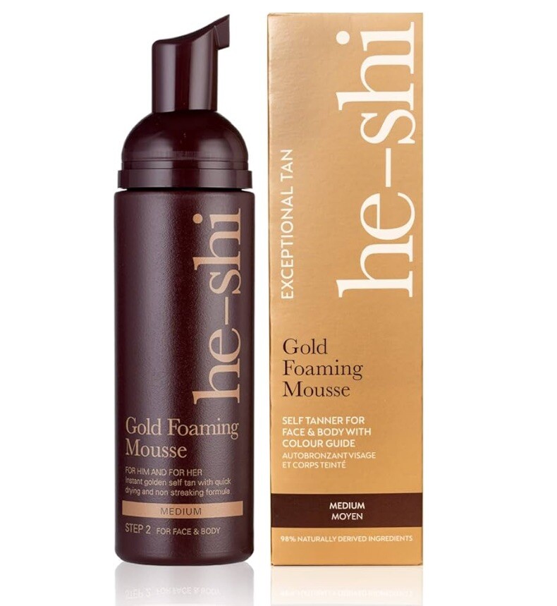 He-Shi Gold Foaming Mousse - Medium Self Tan - Quick Dry - Easy to Apply