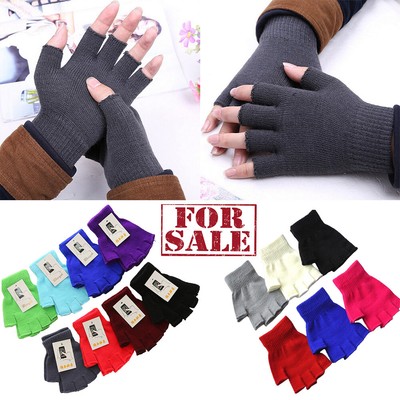 Fingerless Gloves Knitted Winter Warm Half Open Finger Soft Mittens Unisex