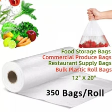 1 Roll 12 x 20 Clear Plastic Produce Bags Kitchen Food Storage Bag Supermarket