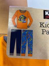 Kirkland Signature Boy's 3-Pc Cotton Pajama Set Orange/Monster Smash, 4T NWT
