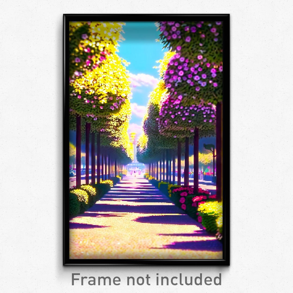 8-Bit Psychedelic Pixel Art Poster - Flowery Boulevard Trippy Gamer Print