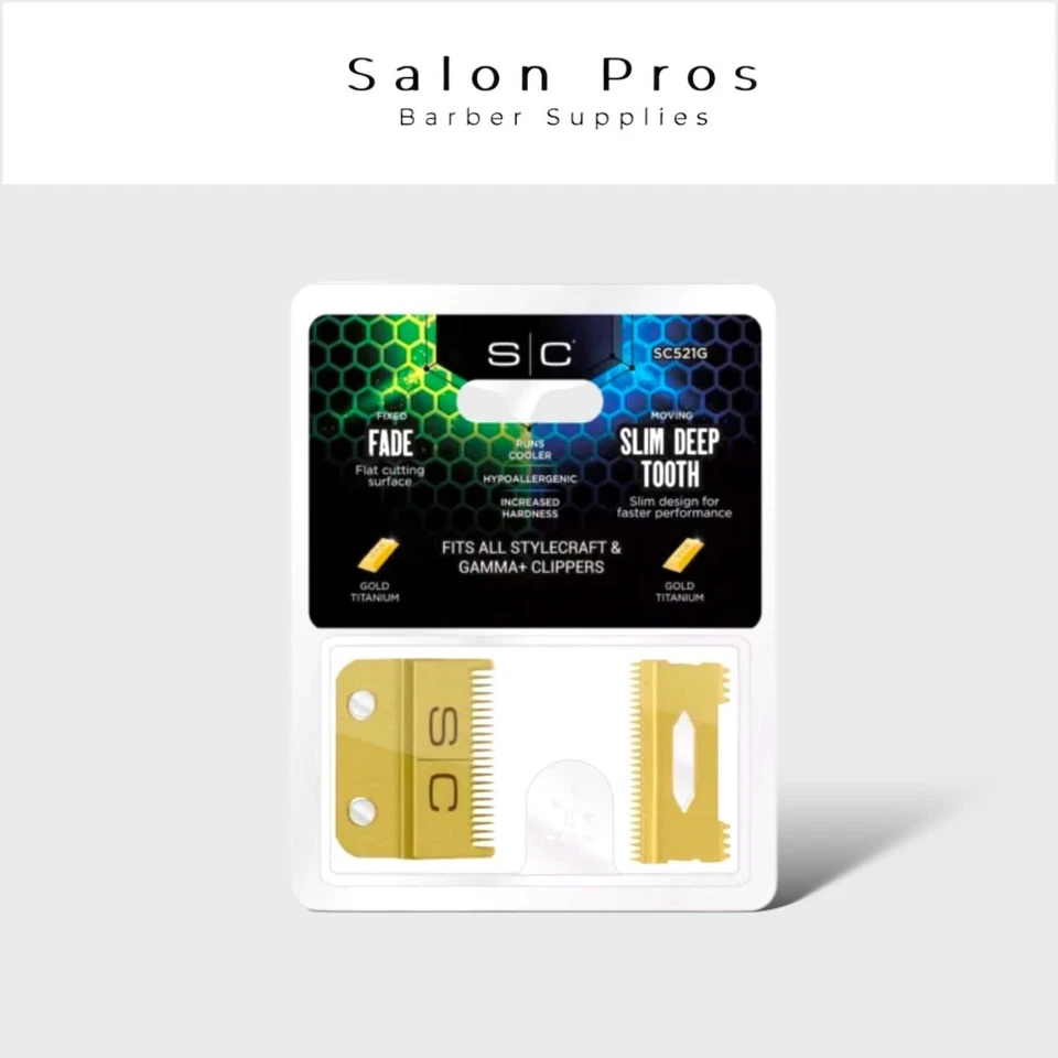 GAMMA+ | STYLECRAFT StyleCraft Fade Blade Gold Titanium + Titanium Slim Deep Teeth Cutter SC521G
