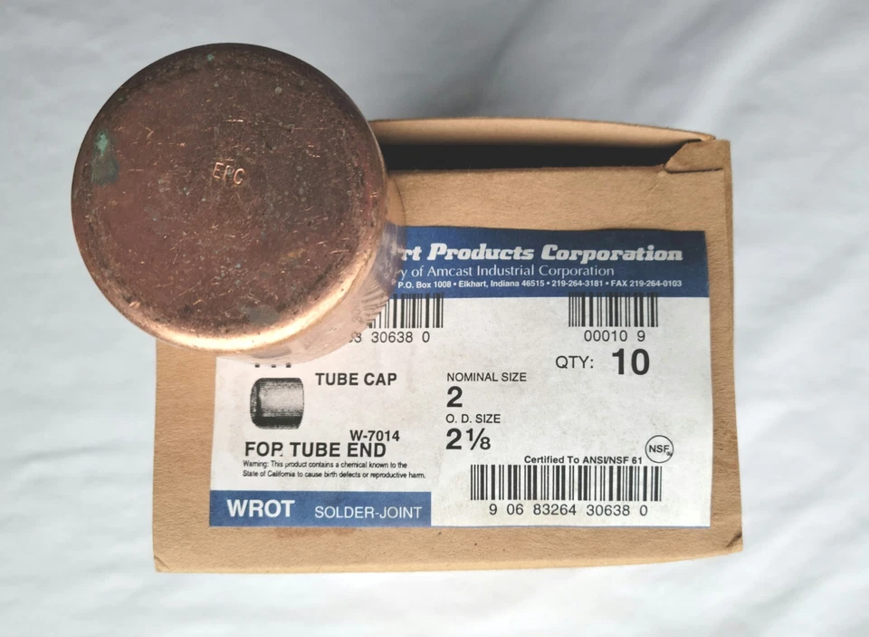 2" Copper Tube Cap Lot (10 Pieces) Elkhart 117