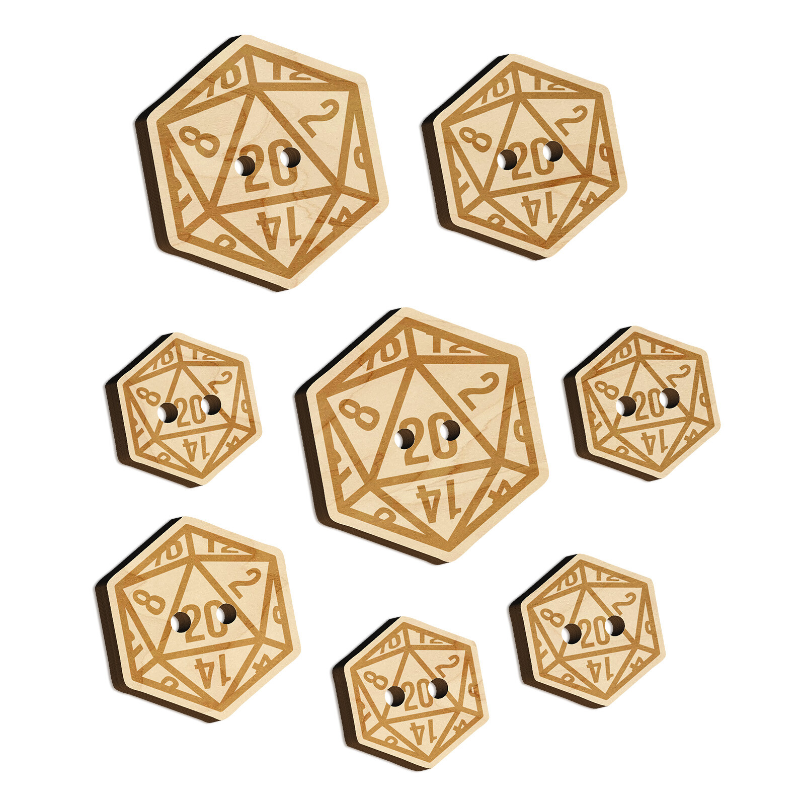 D20 20 Sided Gaming Gamer Dice Critical Role Wood Buttons for Sewing DIY Craft