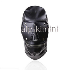 Soft Faux Leather Binding Hood Mouth Gags Blindfold Full Head Face Mask HOT