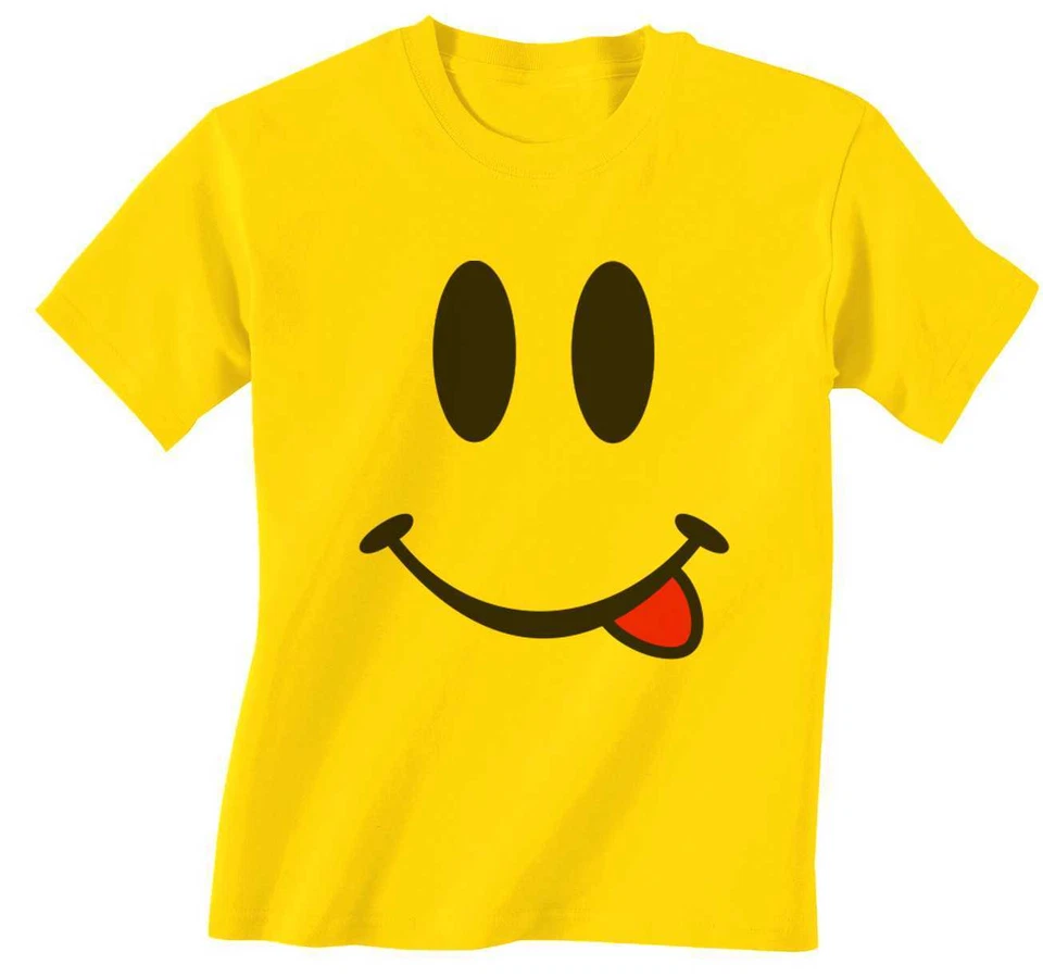 T-Shirt Jaune Unisexe Pour Hommes Avec Emoji Sourire Drôle En 100% Coton - Photo 1/1