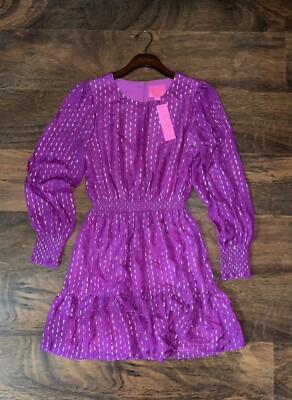 lilly pulitzer dotti silk dress Lilly Pulitzer 10 Bordeaux Berry DOTTI SILK DRESS Smock Waist Ruffle Hem  NWT