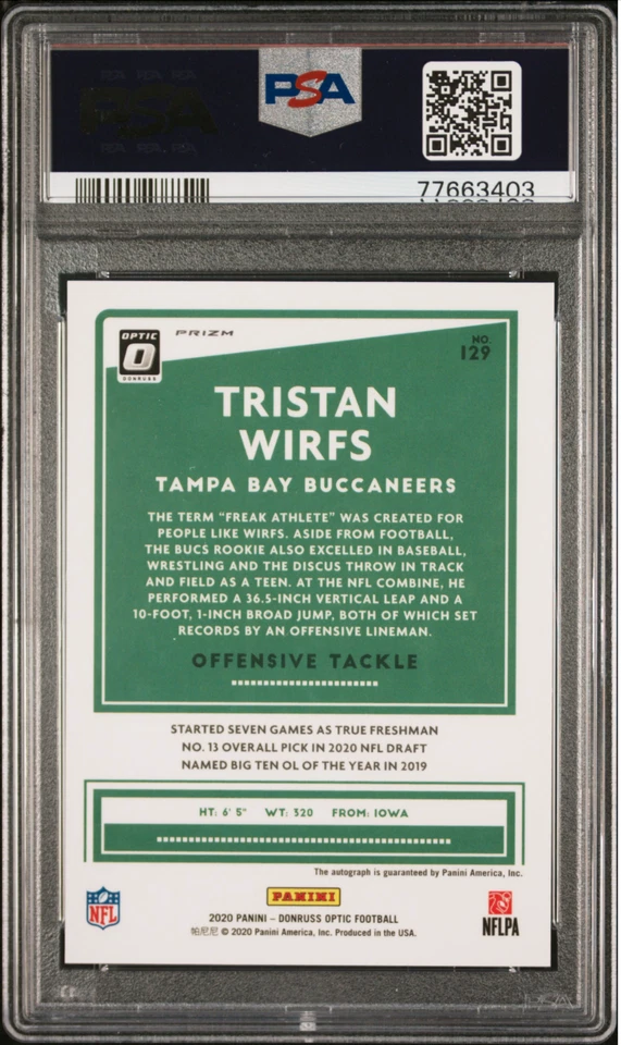 2020 Panini Donruss Optic Rookies Bronze Prizm Tristan Wirfs #129 Rookie Auto RC - Image 2 of 2