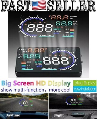 Trainshow A8 Head Up Display 5.5'' OBD II Car Windshield HUD W/ Speed Fatigue