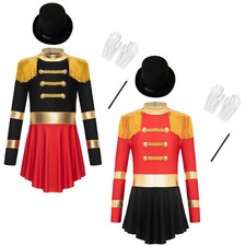 US Girls Halloween Circus Ringmaster Outfit Tassels Fringe Dress with Hat Gloves
