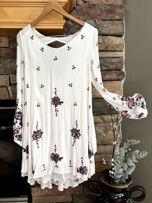 Free People Long Sleeve Mini Dress Festival Embroidered Hi Low Hem~~Size  Small