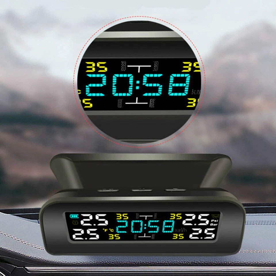Sistema de monitoreo de temperatura de presión de neumáticos LCD solar inalámbrico para automóvil 4 sensores externos Foto 4 de 4