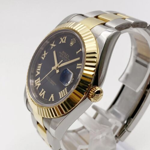 Montre automatique Rolex Datejust II 116333 or jaune acier cadran noir romain - Photo 4 sur 7
