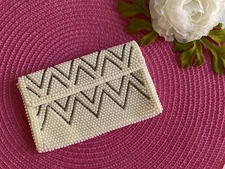 VINTAGE Unbranded White Beaded Envelope Style Snap  Bag Rectangle 1960s Japan