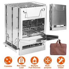 Portable Folding Stainless Steel Stove Outdoor Camping BBQ Wood Burning Stove