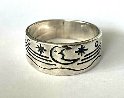 Vintage Mexico Sterling Silver 925 Night Sky Star Moon Ring Band Size 8 |  eBay