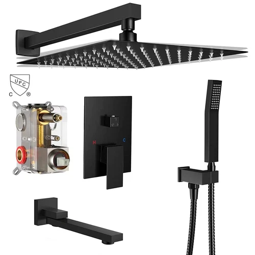Shower System 12 In Rainfall Shower Faucet Set with Tub Spout 3 Functions Valve